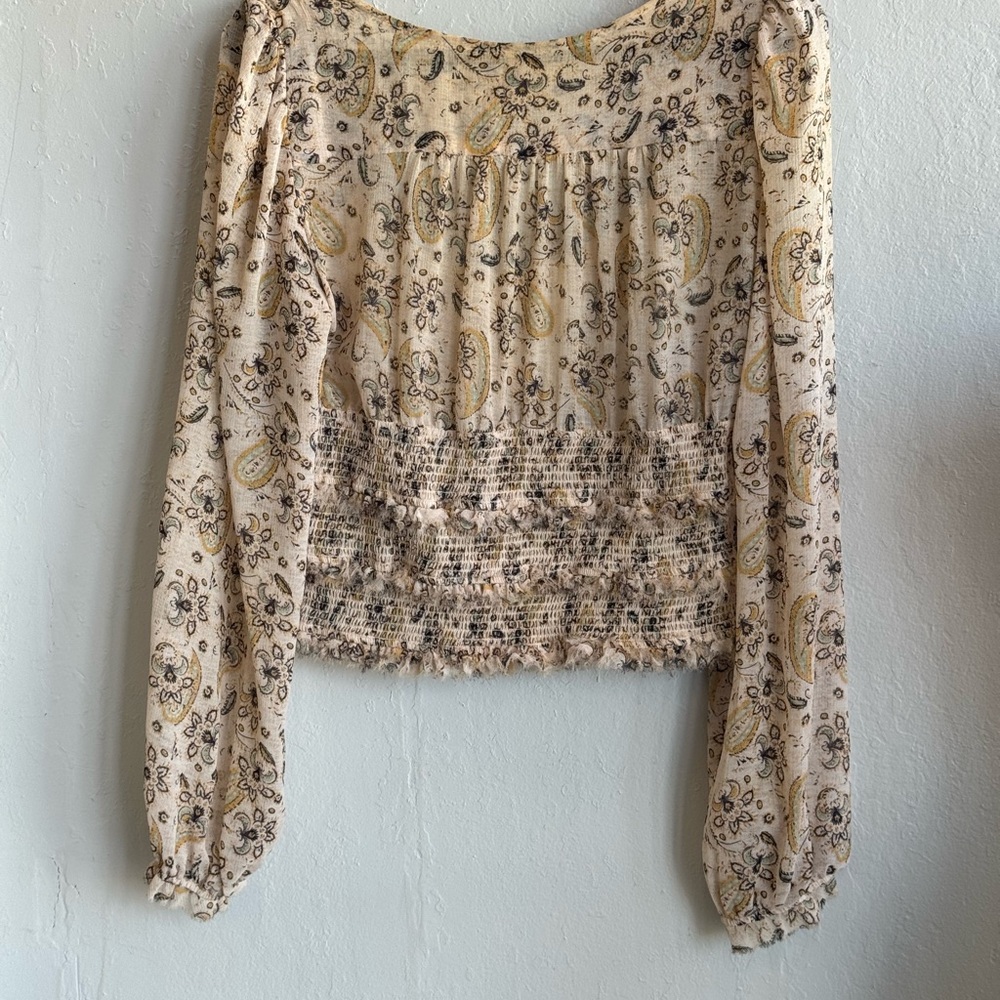 Free People Floral Paisley Blouse in Cream and Black